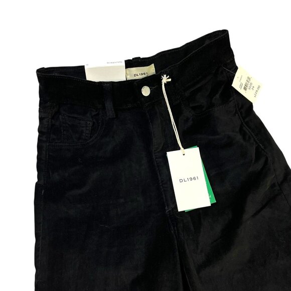 Anthropologie DL1961 Black Velvet Hepburn High Wide Leg Pants Jeans NWT Size 24 - Picture 5 of 5